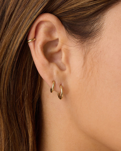 14K Gold Everyday Huggies || option::14K Solid Gold, 13mm