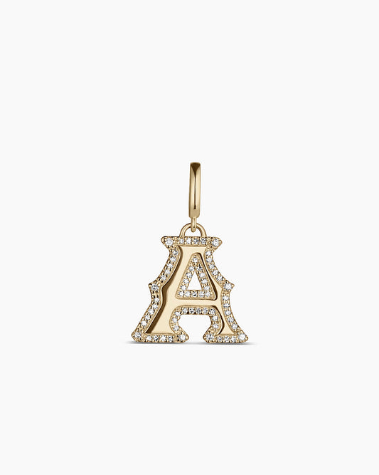 Diamond Era Alphabet Charm || option::14K Solid Gold, A