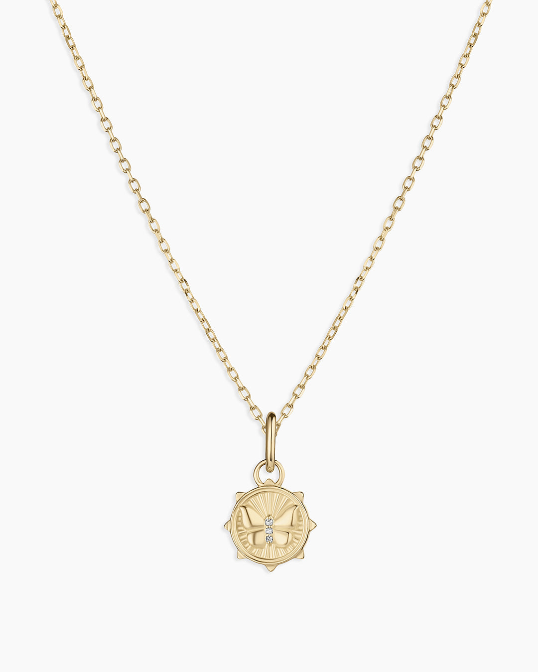 Diamond Butterfly Charm Necklace || option::14K Solid Gold