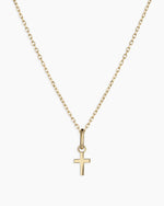 14K Gold Cross Charm Necklace || option::14K Solid Gold