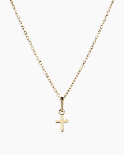 14K Gold Cross Charm Necklace || option::14K Solid Gold