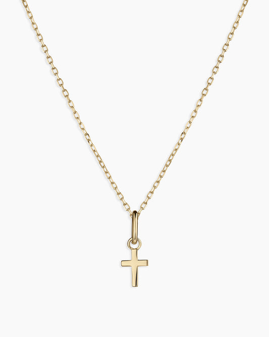14K Gold Cross Charm Necklace || option::14K Solid Gold
