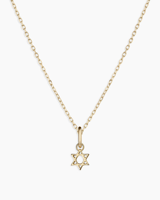 14K Gold Star of David Charm Necklace || option::14K Solid Gold