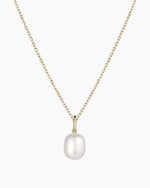 14K Gold Pearl Charm Necklace || option::14K Solid Gold