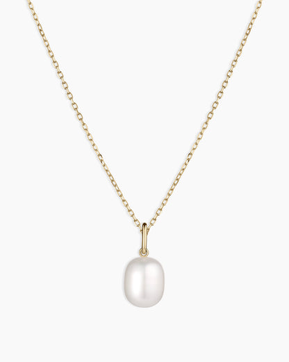 14K Gold Pearl Charm Necklace || option::14K Solid Gold