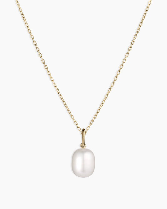 14K Gold Pearl Charm Necklace || option::14K Solid Gold