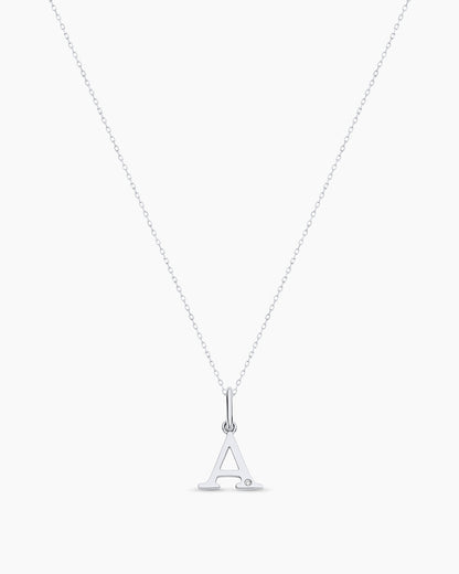 Diamond Vintage Alphabet Charm Necklace || option::14K Solid White Gold, A