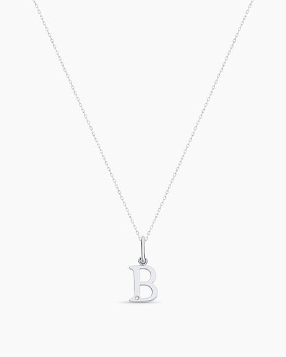 Diamond Vintage Alphabet Charm Necklace || option::14K Solid White Gold, B