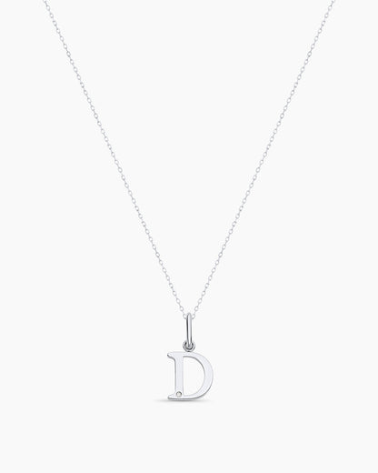 Diamond Vintage Alphabet Charm Necklace || option::14K Solid White Gold, D