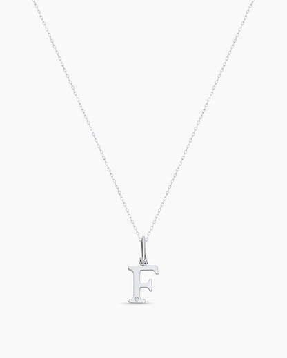 Diamond Vintage Alphabet Charm Necklace || option::14K Solid White Gold, F