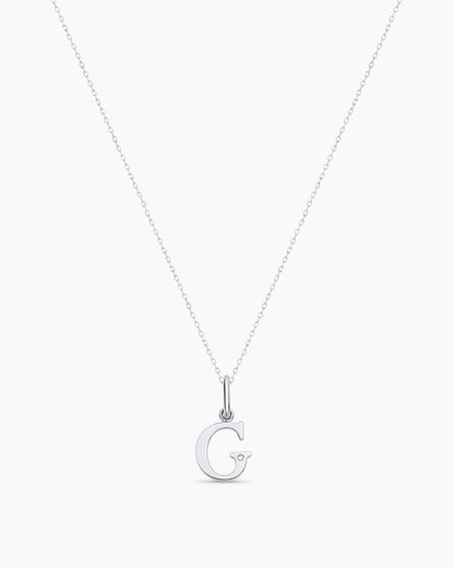 Diamond Vintage Alphabet Charm Necklace || option::14K Solid White Gold, G