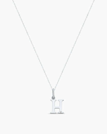 Diamond Vintage Alphabet Charm Necklace || option::14K Solid White Gold, H