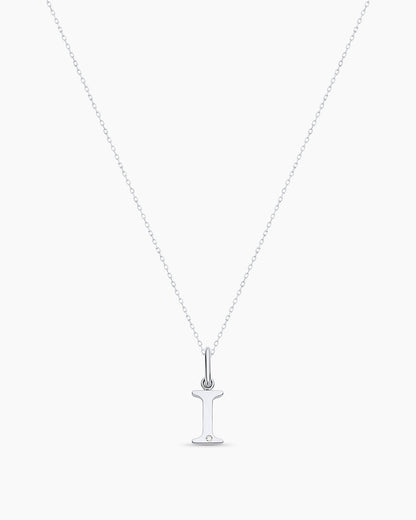 Diamond Vintage Alphabet Charm Necklace || option::14K Solid White Gold, I