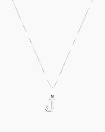 Diamond Vintage Alphabet Charm Necklace || option::14K Solid White Gold, J