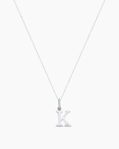 Diamond Vintage Alphabet Charm Necklace || option::14K Solid White Gold, K