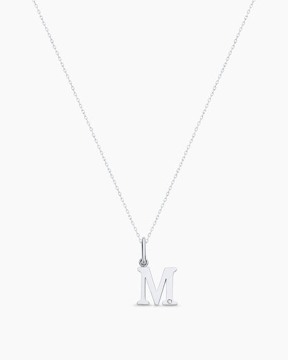 Diamond Vintage Alphabet Charm Necklace || option::14K Solid White Gold, M