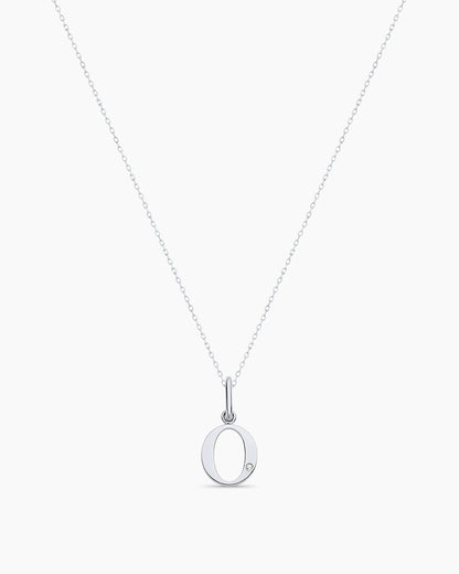 Diamond Vintage Alphabet Charm Necklace || option::14K Solid White Gold, O