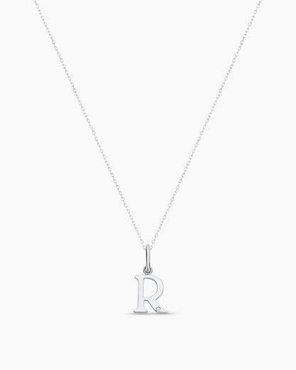 Diamond Vintage Alphabet Charm Necklace || option::14K Solid White Gold, R