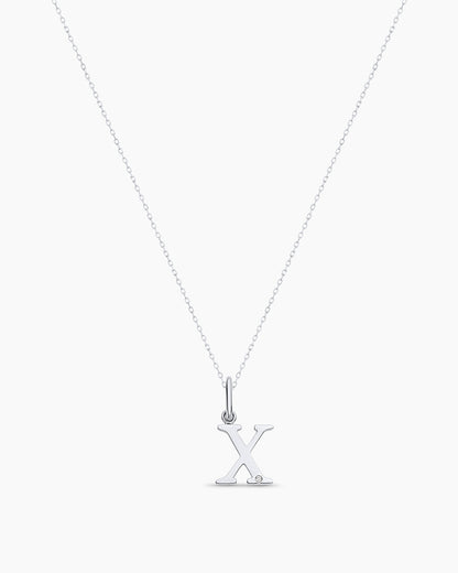 Diamond Vintage Alphabet Charm Necklace || option::14K Solid White Gold, X