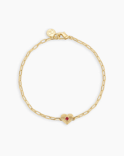 Birthstone Heart Bracelet || option::18K Gold Plated, Ruby - July