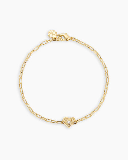 Birthstone Heart Bracelet || option::18K Gold Plated, Pearl - June