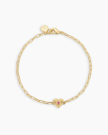 Birthstone Heart Bracelet || option::18K Gold Plated, Pink Tourmaline - October
