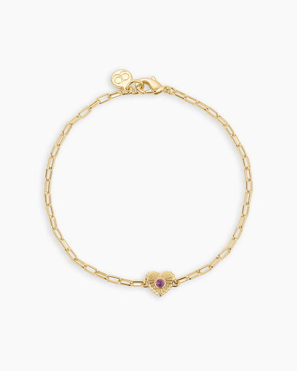 Birthstone Heart Bracelet || option::18K Gold Plated, Amethyst - February