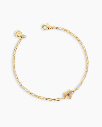 Birthstone Heart Bracelet || option::18K Gold Plated, Amethyst - February