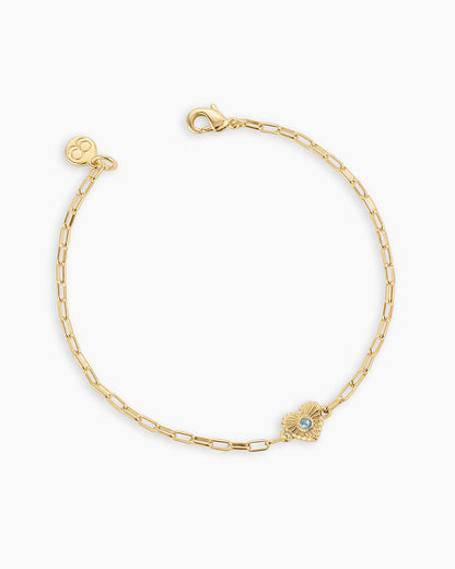 Birthstone Heart Bracelet || option::18K Gold Plated, Aquamarine - March