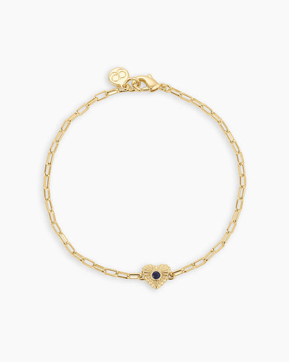 Birthstone Heart Bracelet || option::18K Gold Plated, Blue Sapphire - September