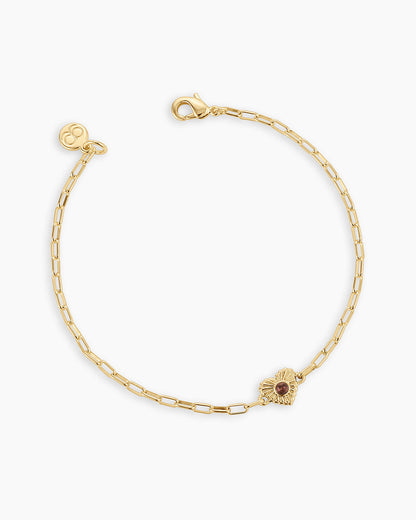 Birthstone Heart Bracelet || option::18K Gold Plated, Garnet - January