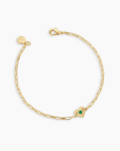 Birthstone Heart Bracelet || option::18K Gold Plated, Green Agate - May