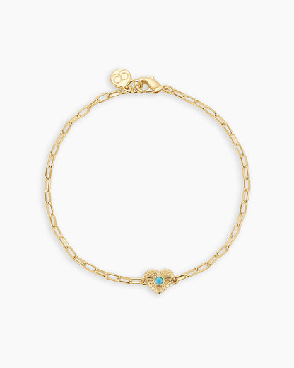 Birthstone Heart Bracelet || option::18K Gold Plated, Turquoise - December