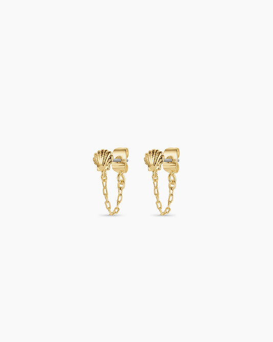 Shell Chain Huggies || option::18K Gold Plated