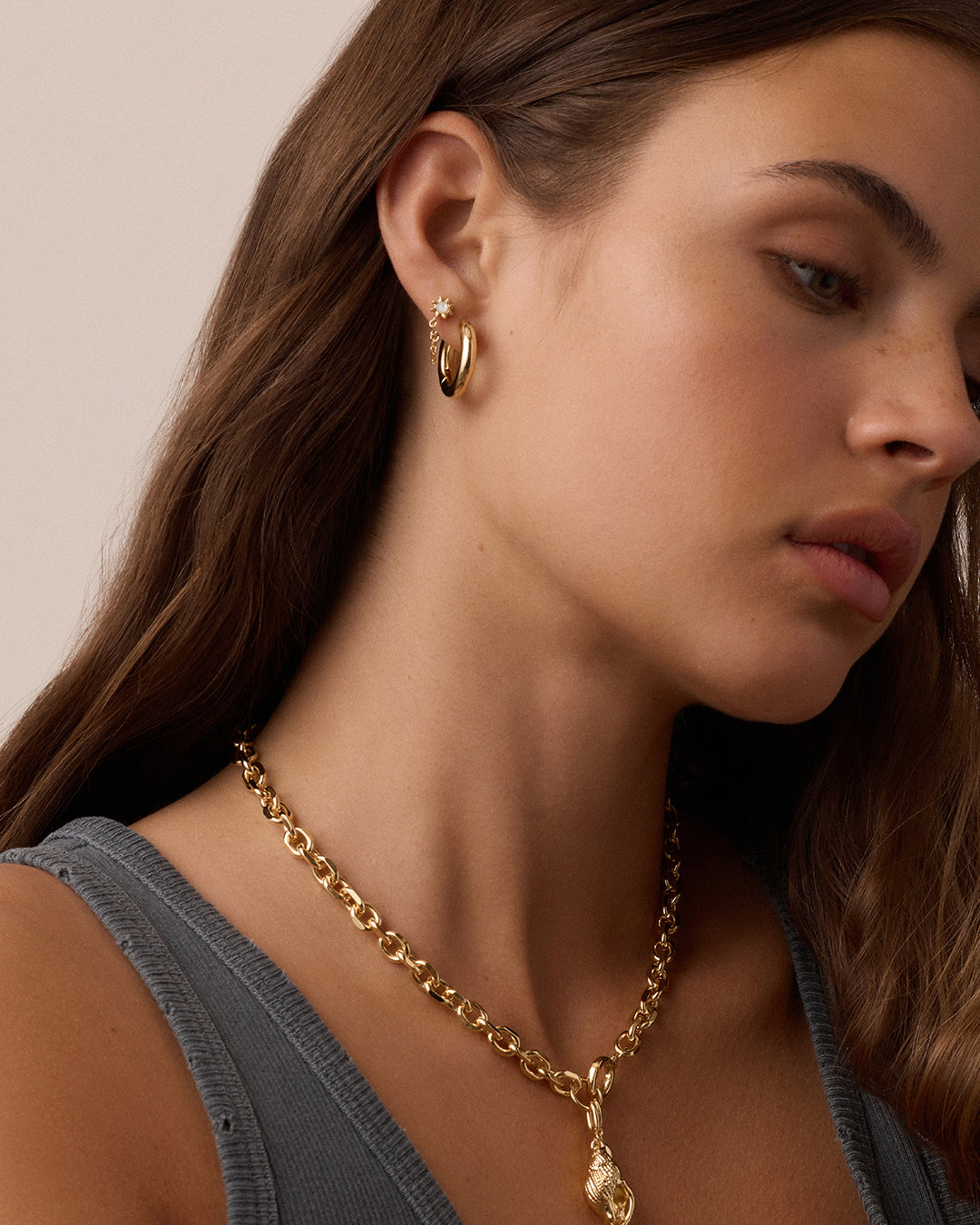 Sun Chain Huggies || option::18K Gold Plated || set::sun-chain-huggies-stl