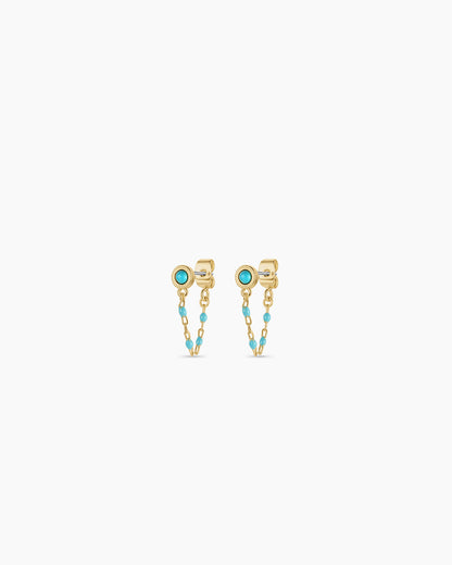 Turquoise Capri Chain Huggies || option::18K Gold Plated