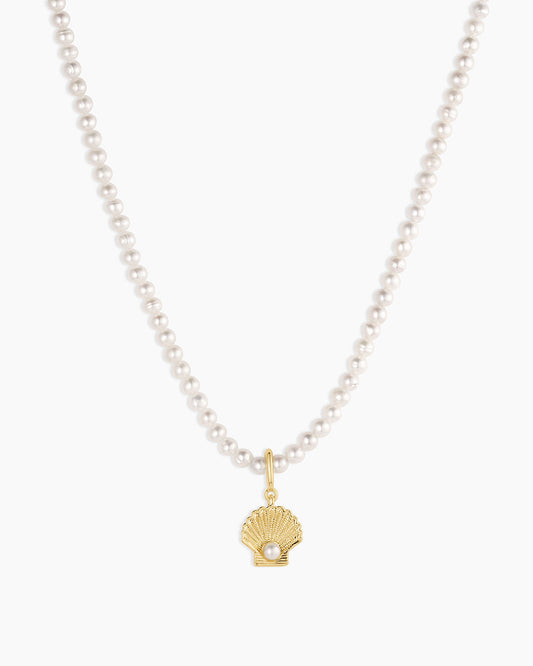 Shell Pearl Charm Necklace || option::18K Gold Plated