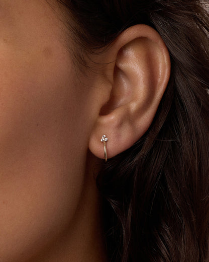 White Sapphire Bali Stud Single Huggie || option::14K Solid Gold