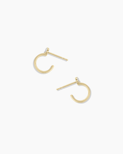 White Sapphire Bali Stud Huggies || option::14K Solid Gold