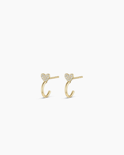 Diamond Heart Stud Huggies || option::14K Solid Gold