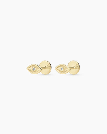 Diamond Evil Eye Flat Back Studs || option::14K Solid Gold