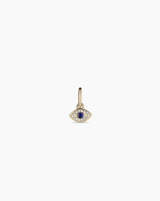 Diamond and Blue Sapphire Evil Eye Charm || option::14K Solid Gold