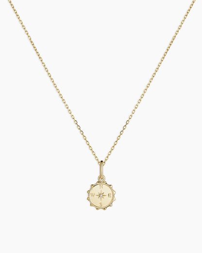 Diamond Compass Charm Necklace || option::14K Solid Gold