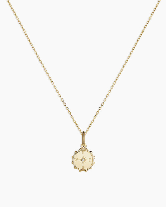 Diamond Compass Charm Necklace || option::14K Solid Gold