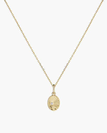 Diamond Beach Charm Necklace || option::14K Solid Gold