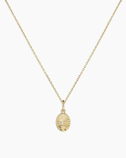 Diamond Beach Charm Necklace || option::14K Solid Gold