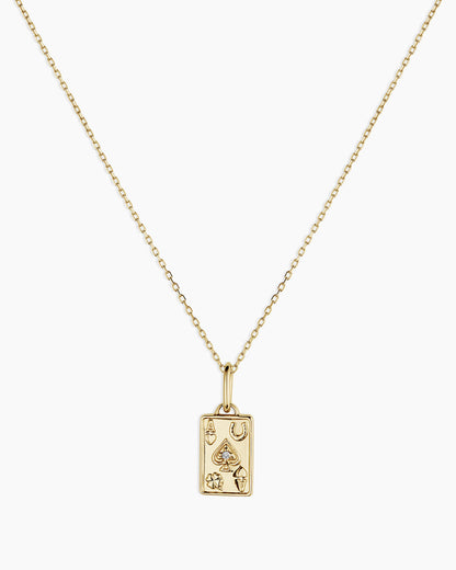 Diamond Ace Charm Necklace || option::14K Solid Gold