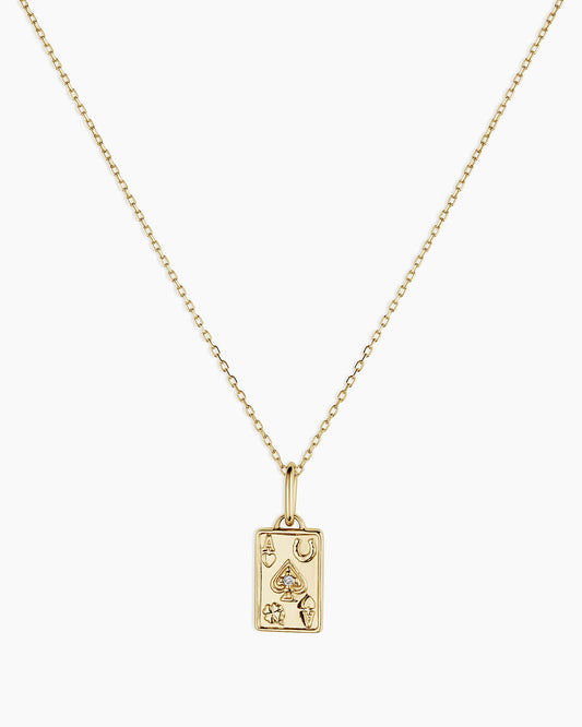 Diamond Ace Charm Necklace || option::14K Solid Gold