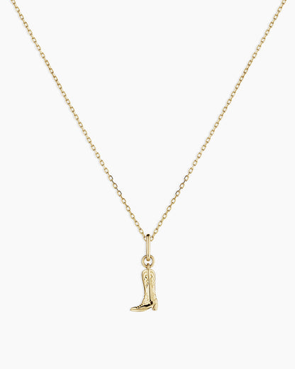 14K Gold Cowboy Boot Charm Necklace || option::14K Solid Gold