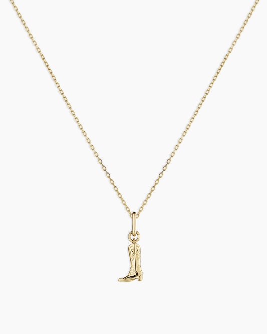 14K Gold Cowboy Boot Charm Necklace || option::14K Solid Gold